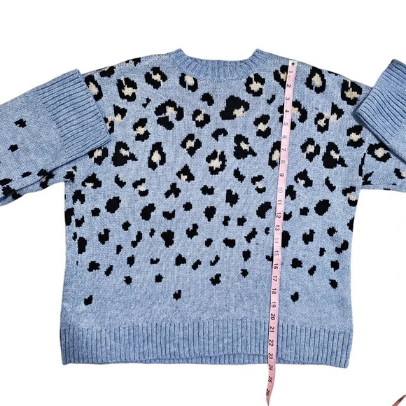 Nine West Oversized Cheetah Print Sweater Women L Purple Preppy Cozy Soft Knit - Picture 7 of 7